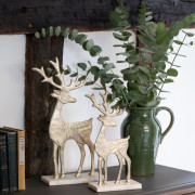 Set of 2 Gold Reindeer Sculptures on Marble Base 